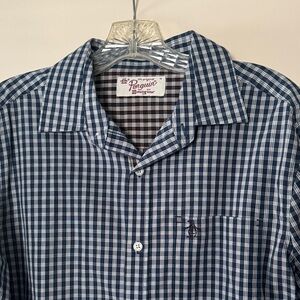 Original Penguin By Munsingwear Men's Navy Plaid Shirt Size M, Slim Fit.
